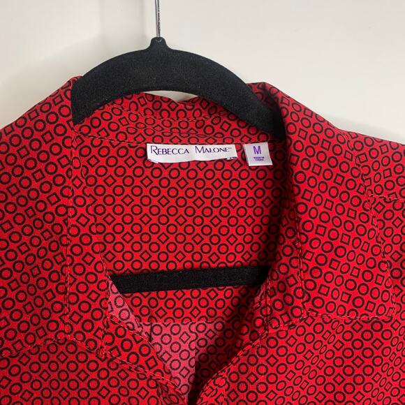 Rebecca Malone Black Red Geometric Blouse Sz Medium - Picture 4 of 5